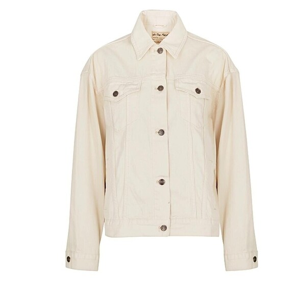 New FREE PEOPLE Women's Jolene Oversized Denim Trucker Jacket in Ecru size M - Picture 5 of 15